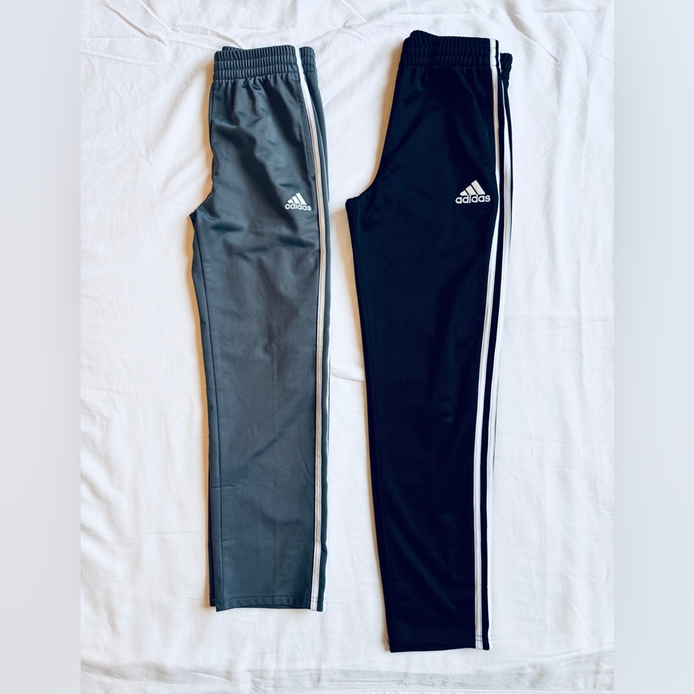 Two pairs Adidas Kids Classic Track Pants - Black 14/16 & Grey 10/12